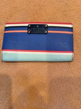 kate spade Striped Continental Wallet - Navy, Light Blue, Coral, White